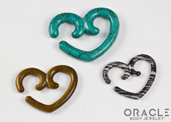 heart of stone hanging shapes, various materials in a heart shaped style earring