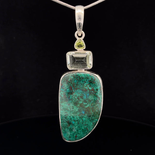 Sterling Silver Chrysocolla, Green Amethyst and Peridot Pendant