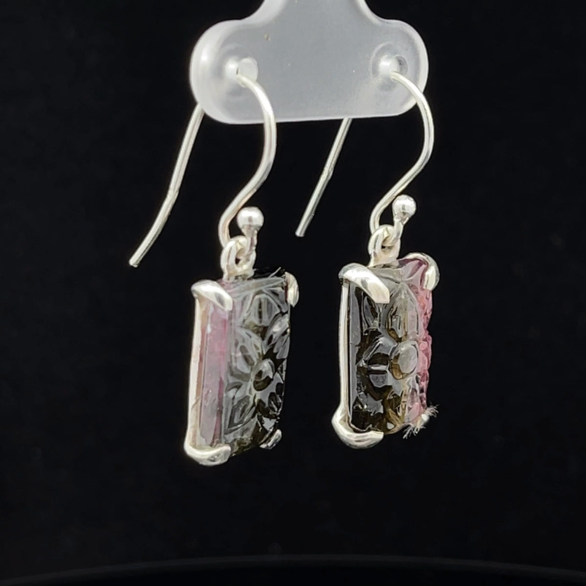 Sterling Silver Carved Watermelon Tourmaline Earrings