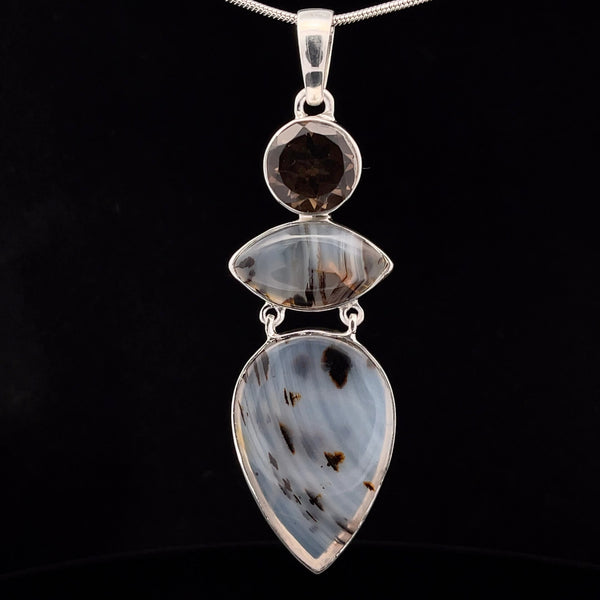 Sterling Silver Montana Agate and Smoky Quartz Pendant