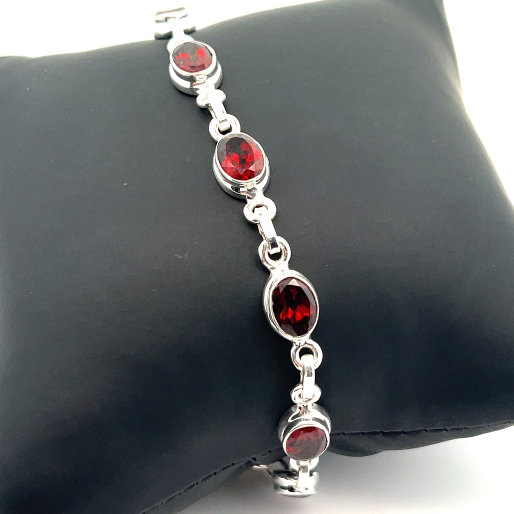 Sterling Silver Faceted Garnet Bracelet