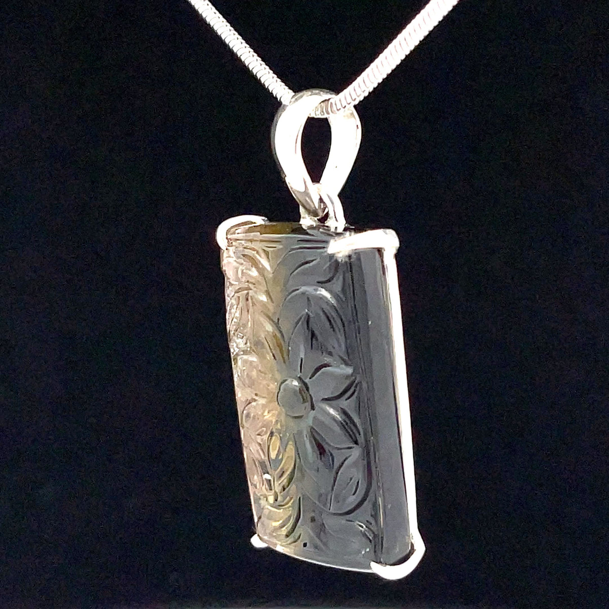 Sterling Silver Carved Watermelon Tourmaline Pendant