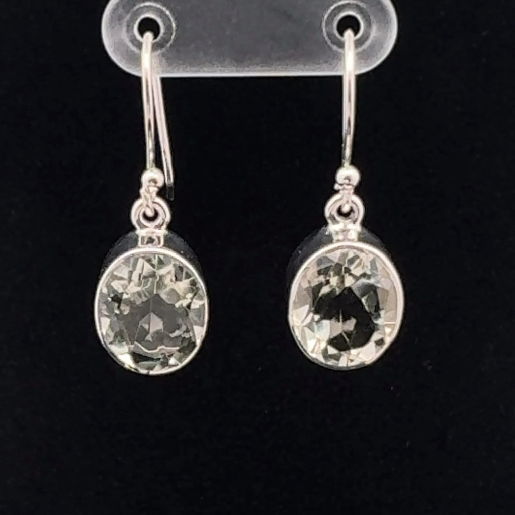 Sterling Silver Faceted Green Amethyst Earrings