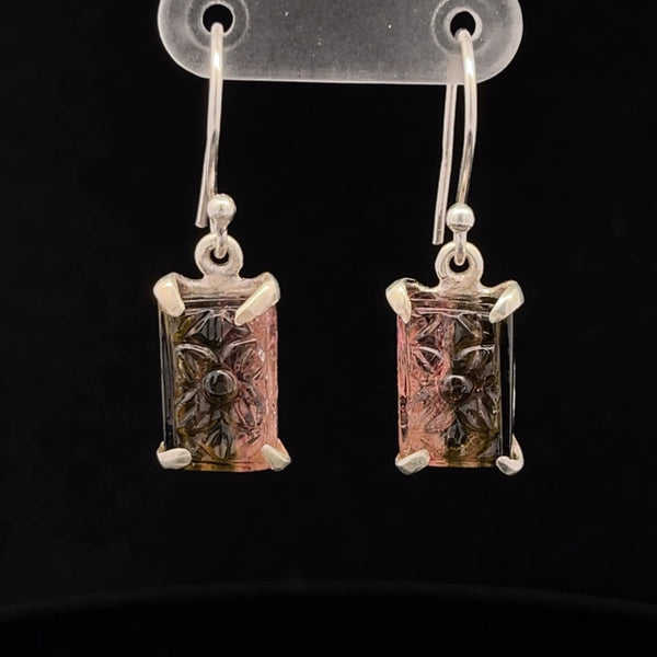 Sterling Silver Carved Watermelon Tourmaline Earrings