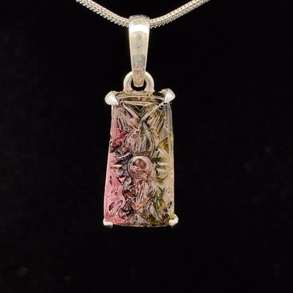 Sterling Silver Carved Watermelon Tourmaline Pendant