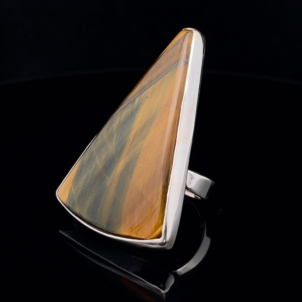 Sterling Silver Large Yellow Tiger Eye Ring Adjustable