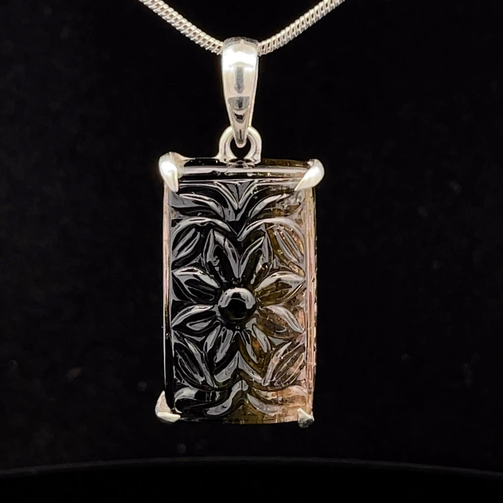 Sterling Silver Carved Watermelon Tourmaline Pendant