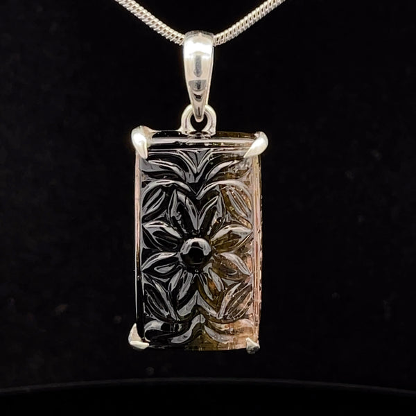 Sterling Silver Carved Watermelon Tourmaline Pendant