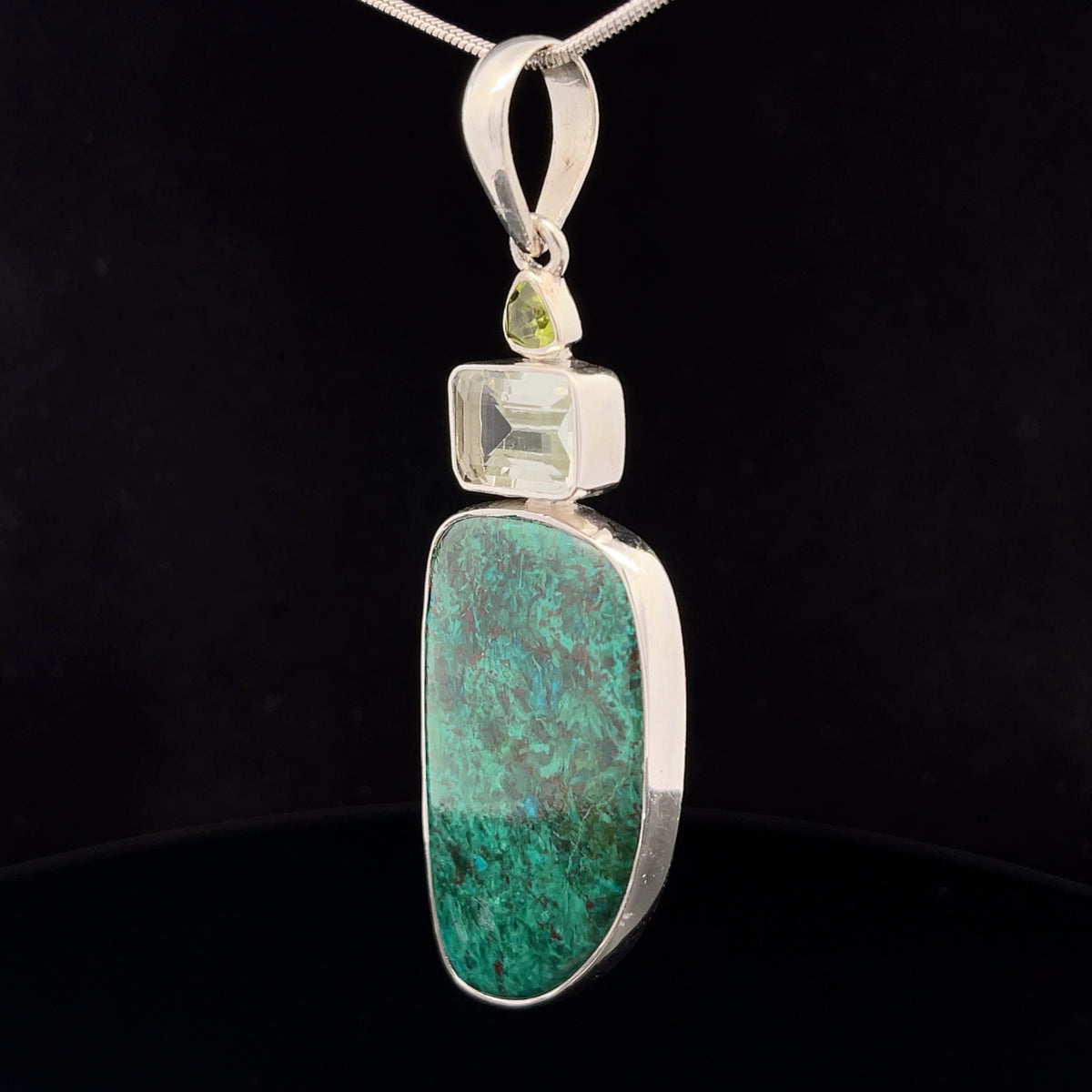 Sterling Silver Chrysocolla, Green Amethyst and Peridot Pendant