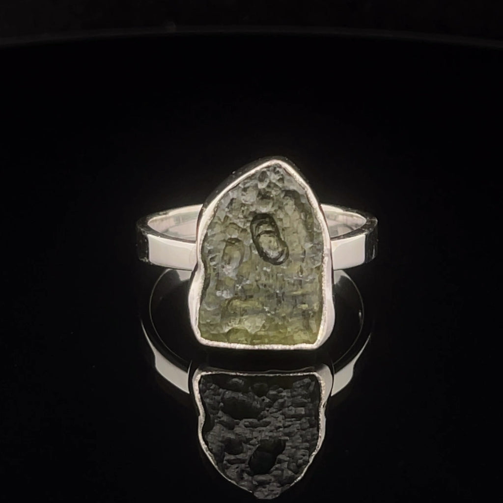 Sterling Silver Moldavite Ring Size 12