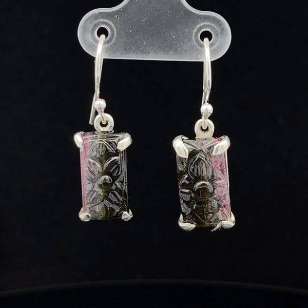 Sterling Silver Carved Watermelon Tourmaline Earrings