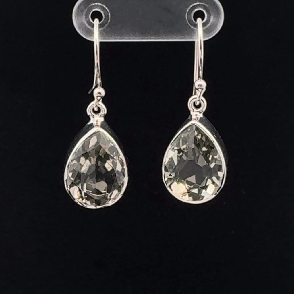 Sterling Silver Faceted Green Amethyst Earrings