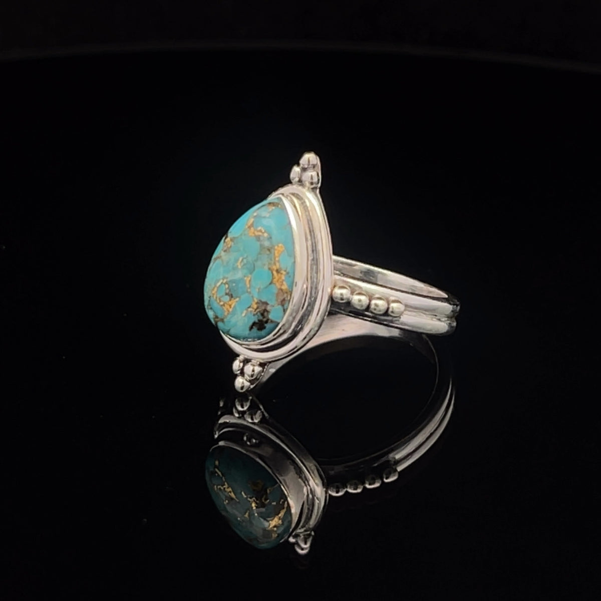 Sterling Silver Turquoise with Copper Inclusions Ring Size 7