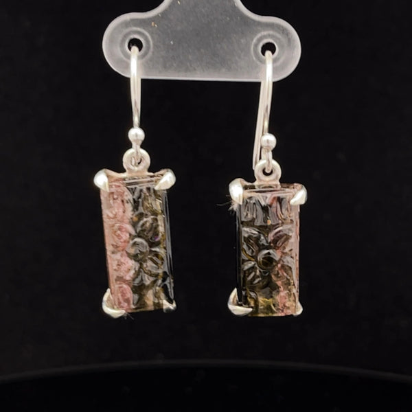 Sterling Silver Carved Watermelon Tourmaline Earrings