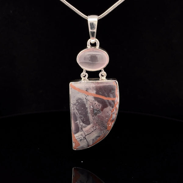 Sterling Silver Porcelian Jasper and Rose Quartz Pendant