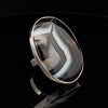 Sterling Silver Large Black Tibet Agate Ring Adjustable