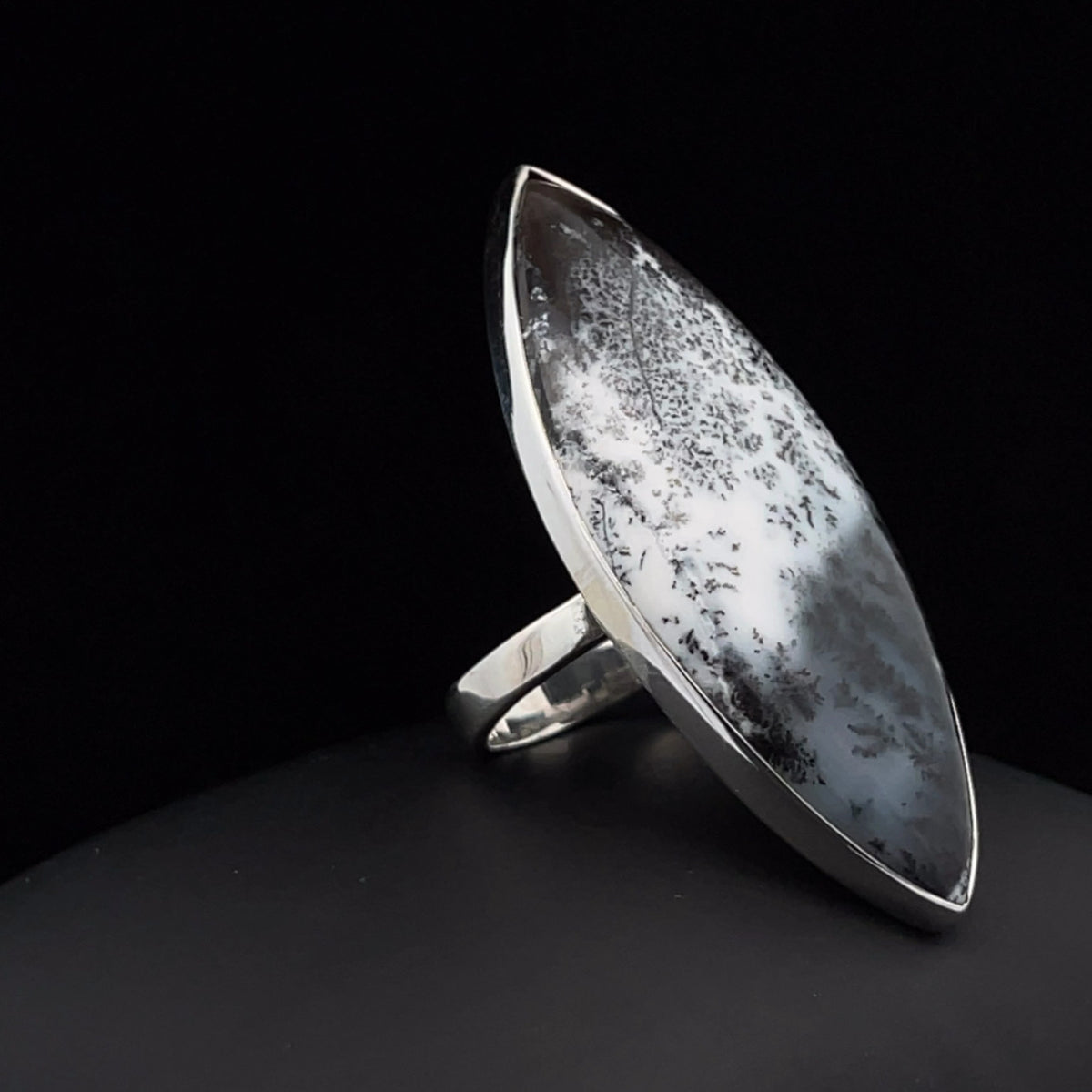 Sterling Silver Large Dendritic Opal Ring Size 9