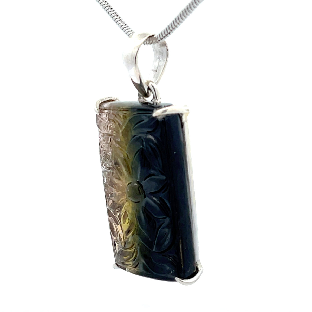 Sterling Silver Carved Watermelon Tourmaline Pendant