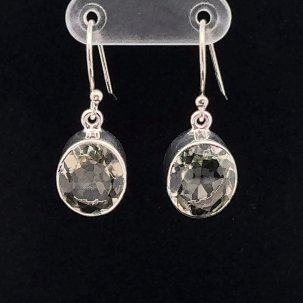 Sterling Silver Faceted Green Amethyst Earrings