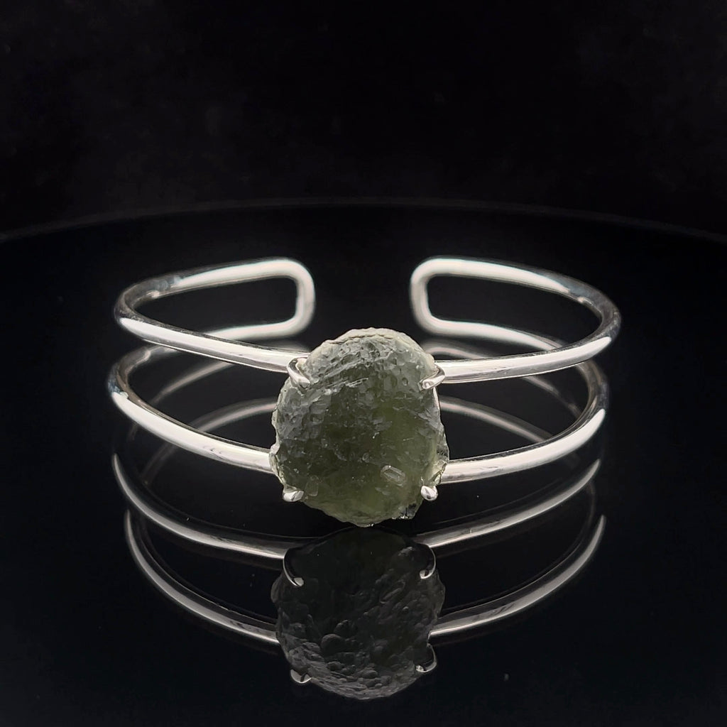 Sterling Silver Moldavite Cuff Bracelet