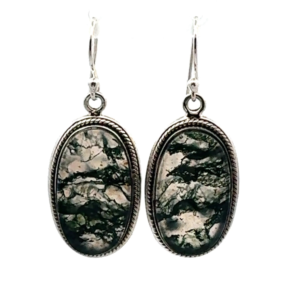 Sterling Silver Moss Agate Earrings