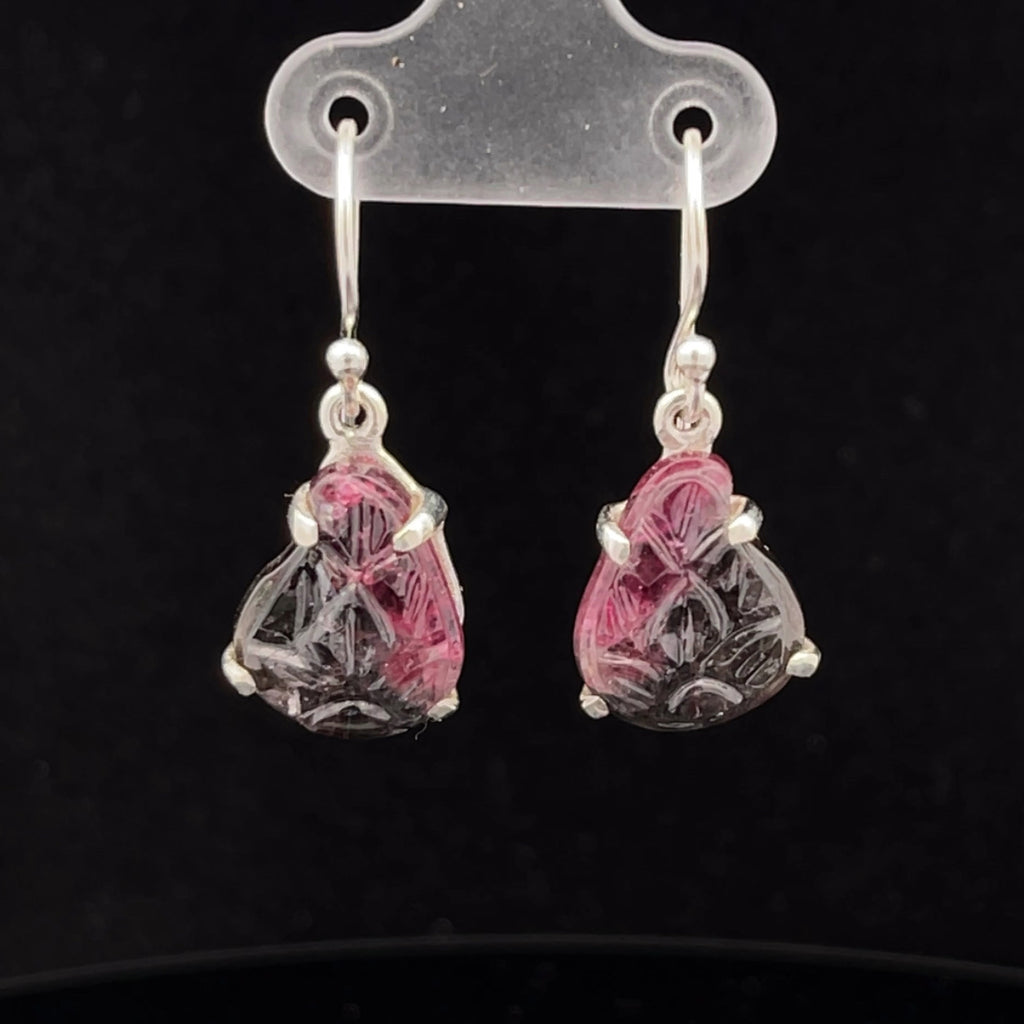 Sterling Silver Carved Watermelon Tourmaline Earrings