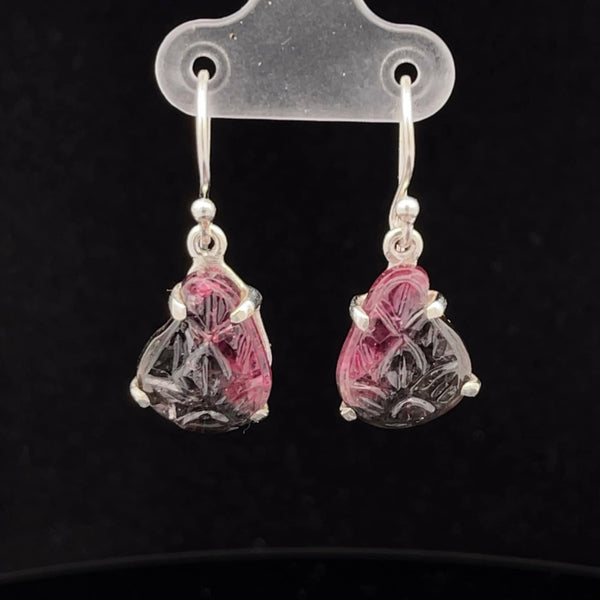Sterling Silver Carved Watermelon Tourmaline Earrings