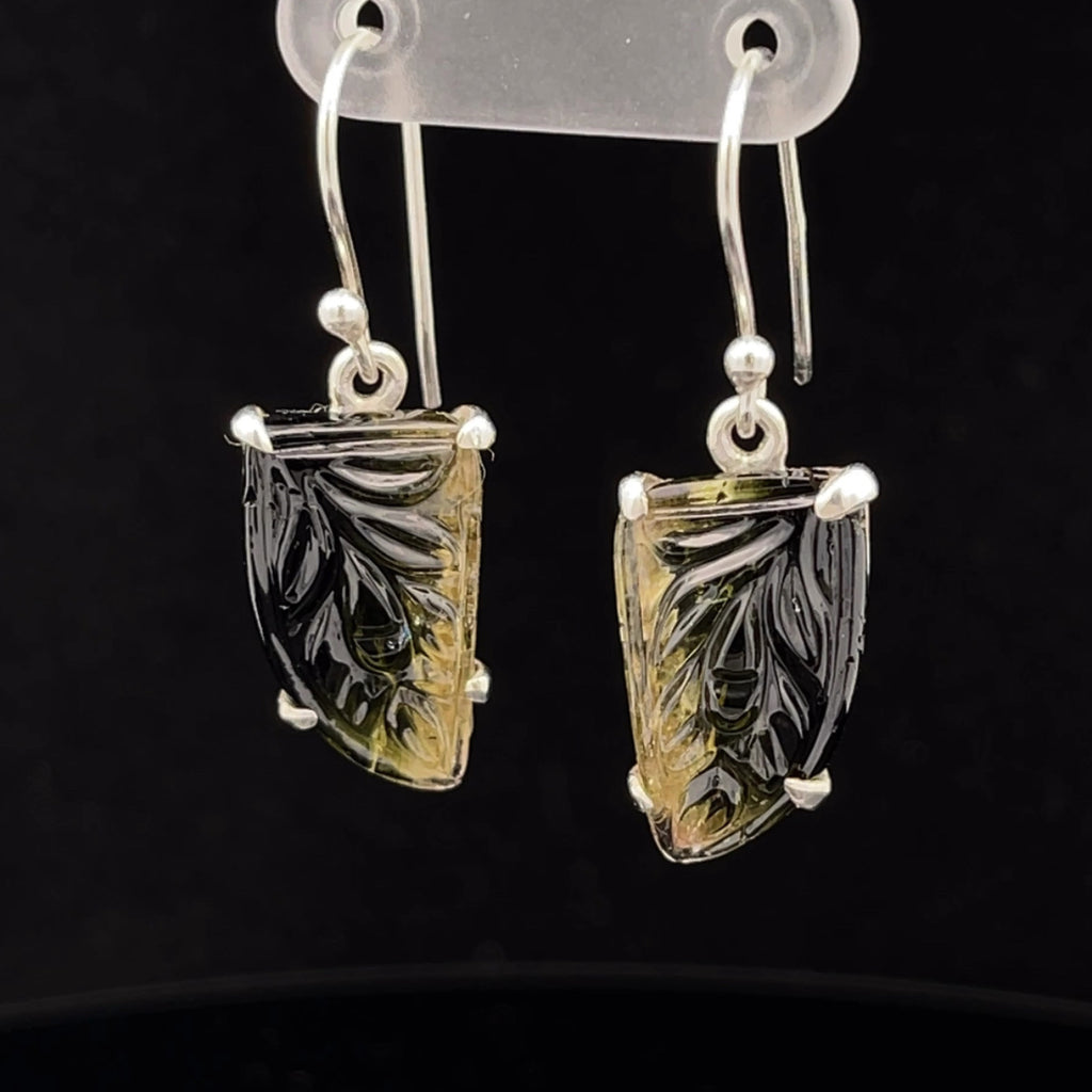 Sterling Silver Carved Watermelon Tourmaline Earrings