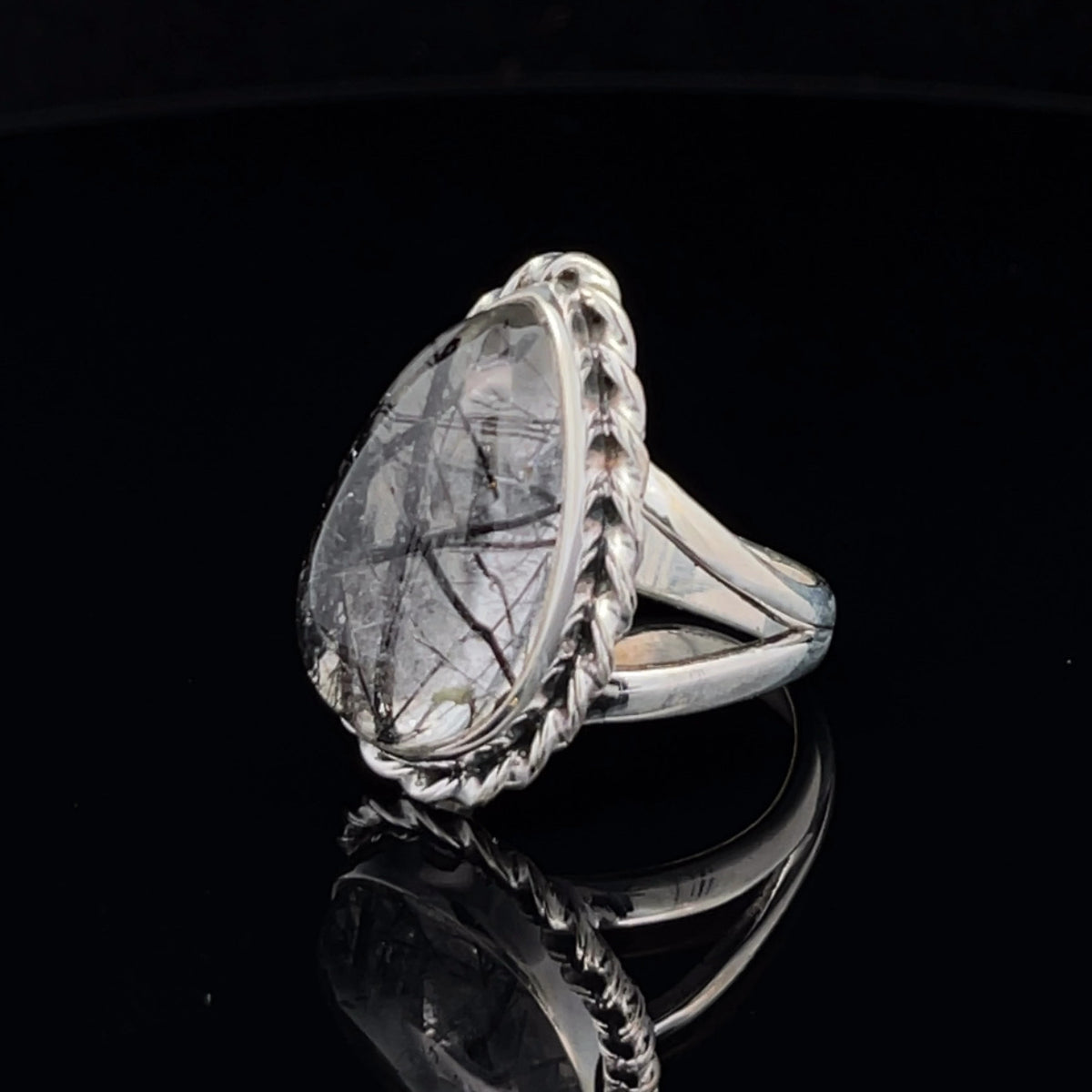 Sterling Silver Tourmalated Quartz Ring Size 7