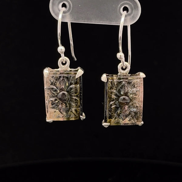 Sterling Silver Carved Watermelon Tourmaline Earrings