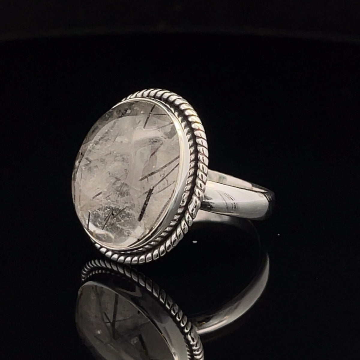 Sterling Silver Tourmalated Quartz Ring Size 10