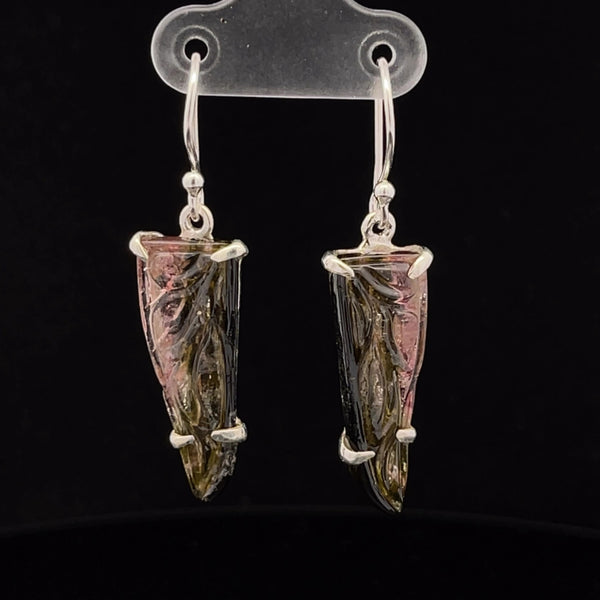 Sterling Silver Carved Watermelon Tourmaline Earrings