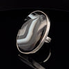 Sterling Silver Large Black Tibet Agate Ring Adjustable