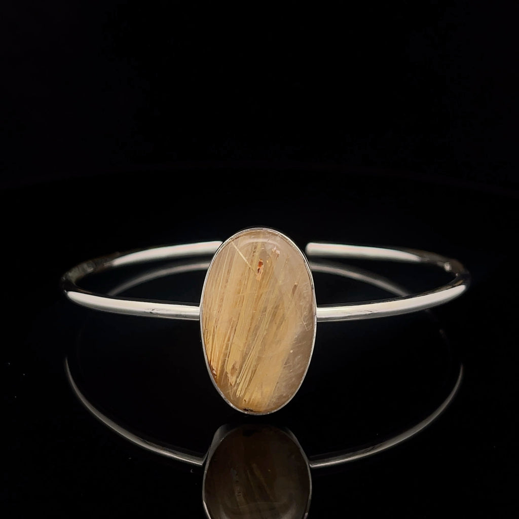 Sterling Silver Cuff Bracelet with Rutilated Quartz