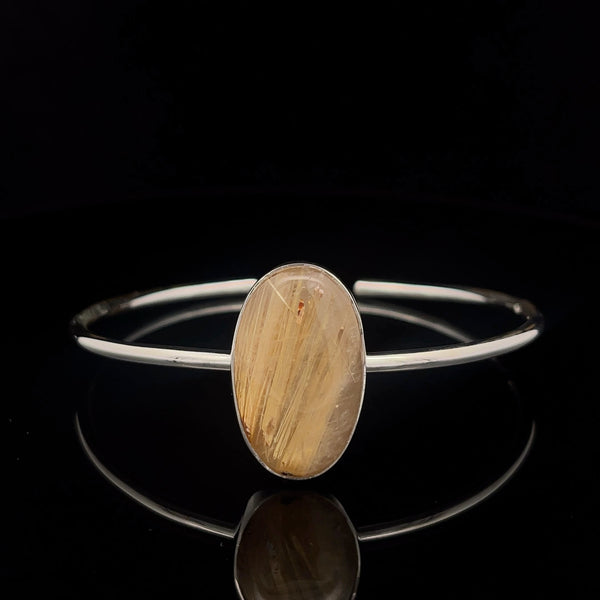 Sterling Silver Cuff Bracelet with Rutilated Quartz