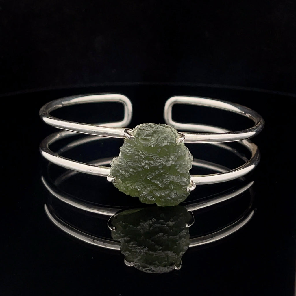 Sterling Silver Moldavite Cuff Bracelet