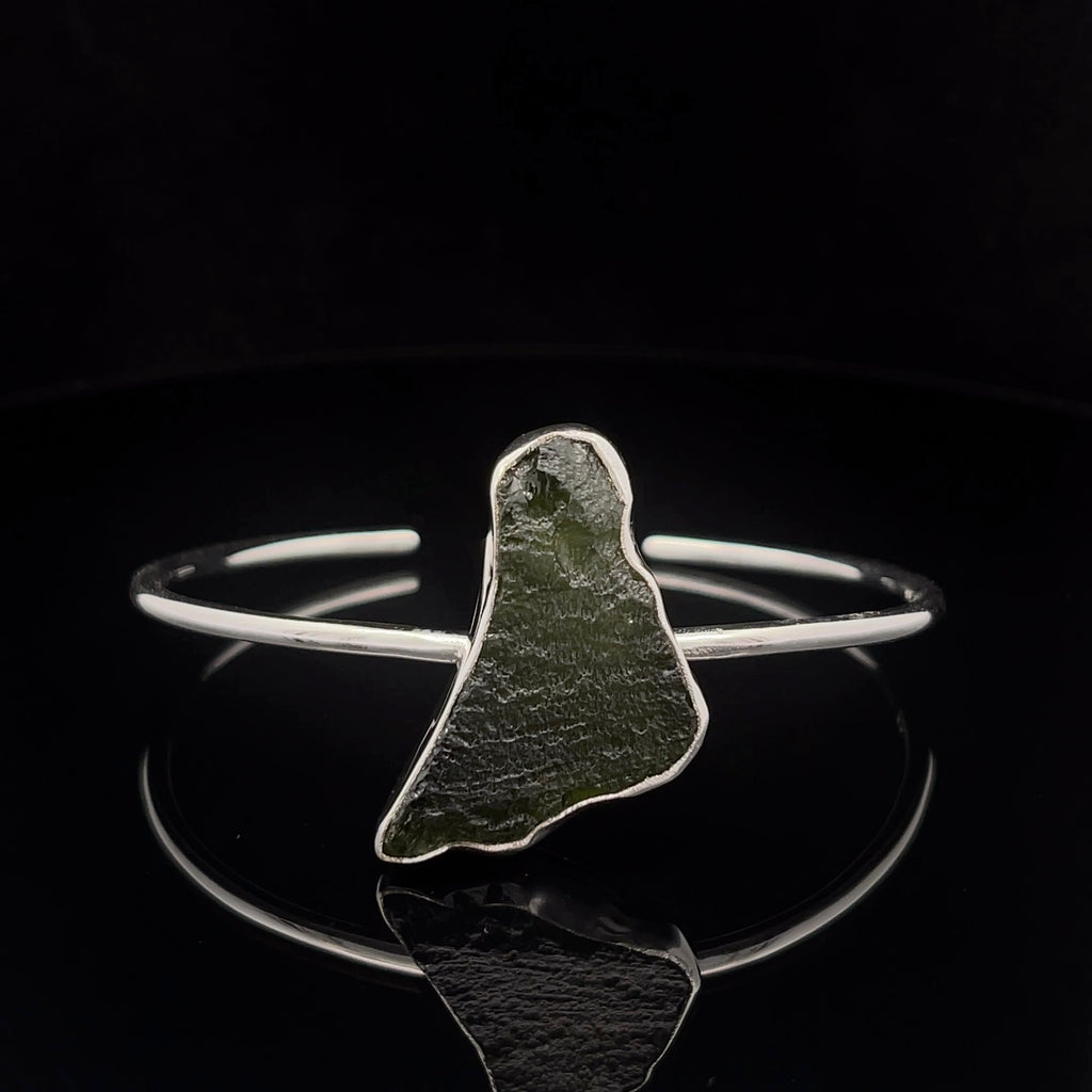 Sterling Silver Moldavite Cuff Bracelet