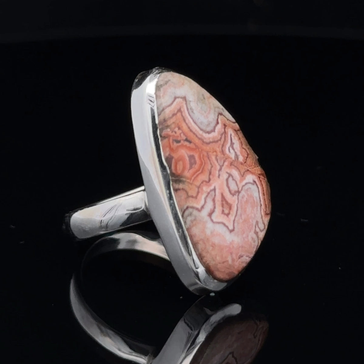 Sterling Silver Crazy Lace Agate Ring Size 5