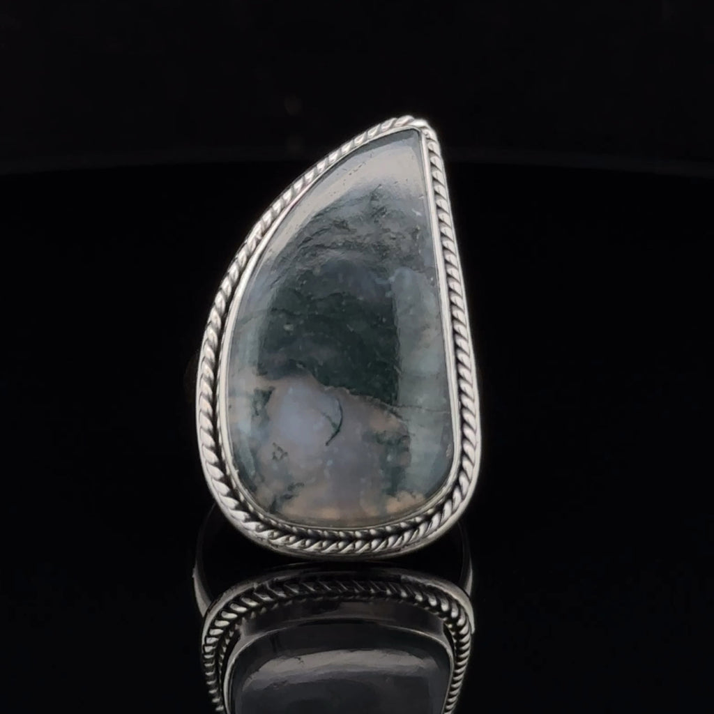Sterling Silver Moss Agate Ring Size 7
