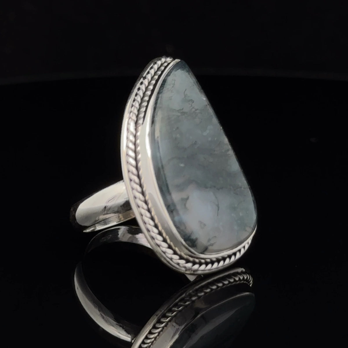 Sterling Silver Moss Agate Ring Size 7
