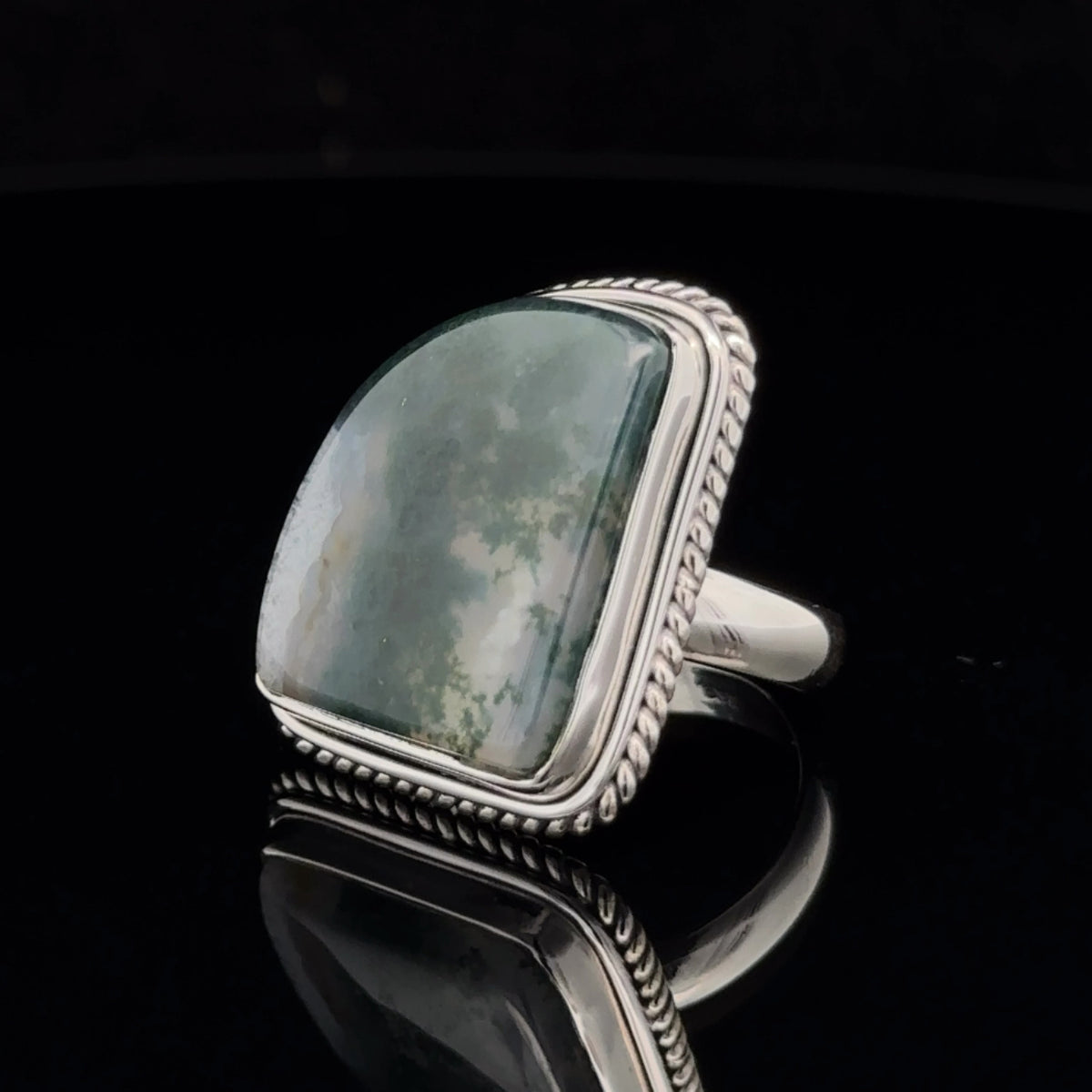 Sterling Silver Moss Agate Ring Size 7
