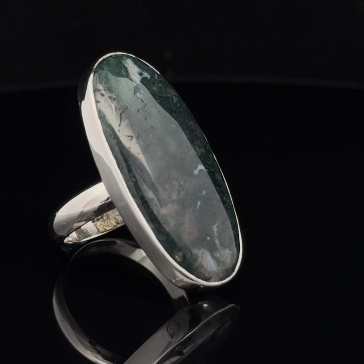 Sterling Silver Moss Agate Ring Size 7