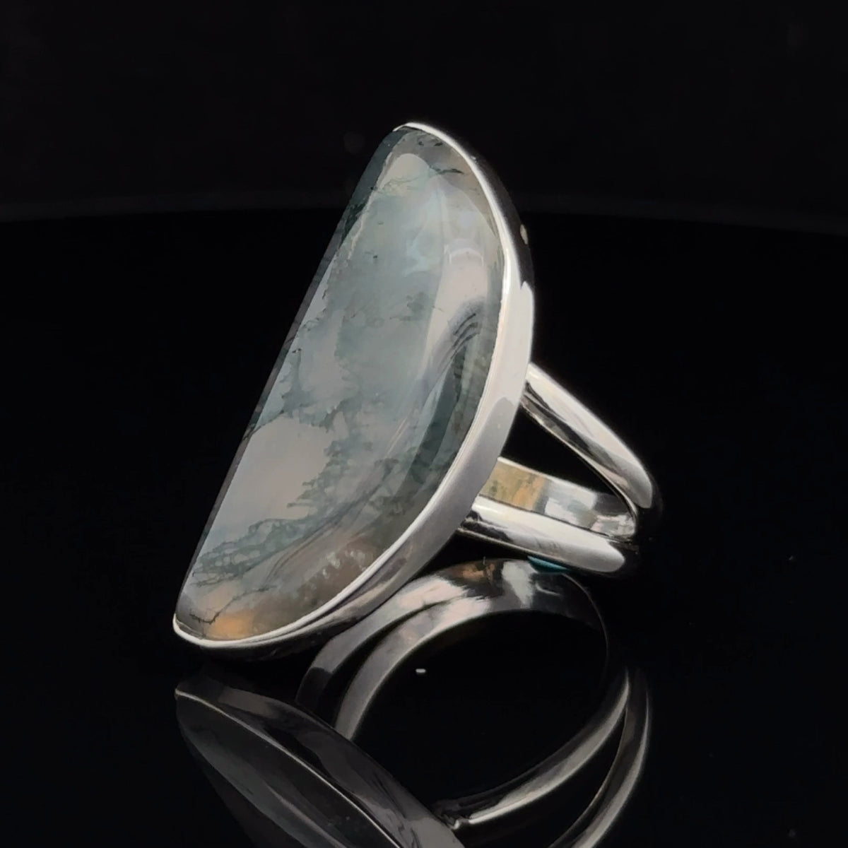 Sterling Silver Moss Agate Ring Size 8
