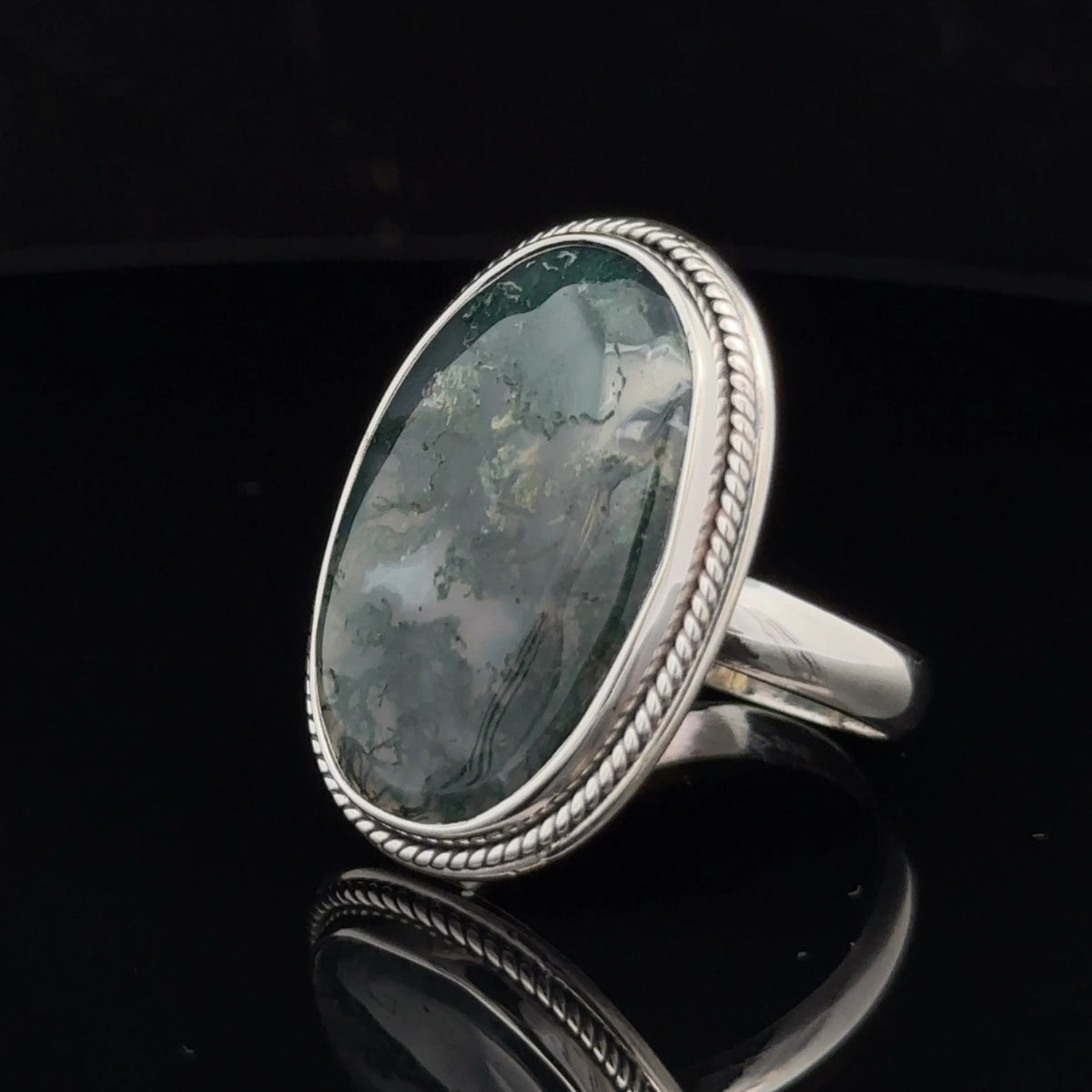 Sterling Silver Moss Agate Ring Size 11