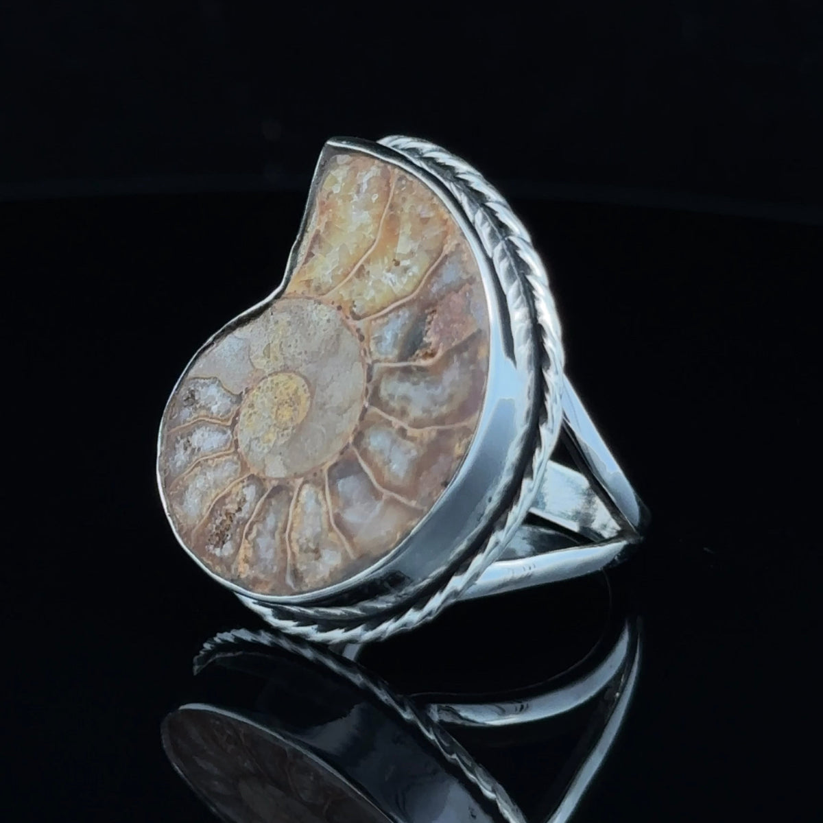 Sterling Silver Ammonite Ring Size 9