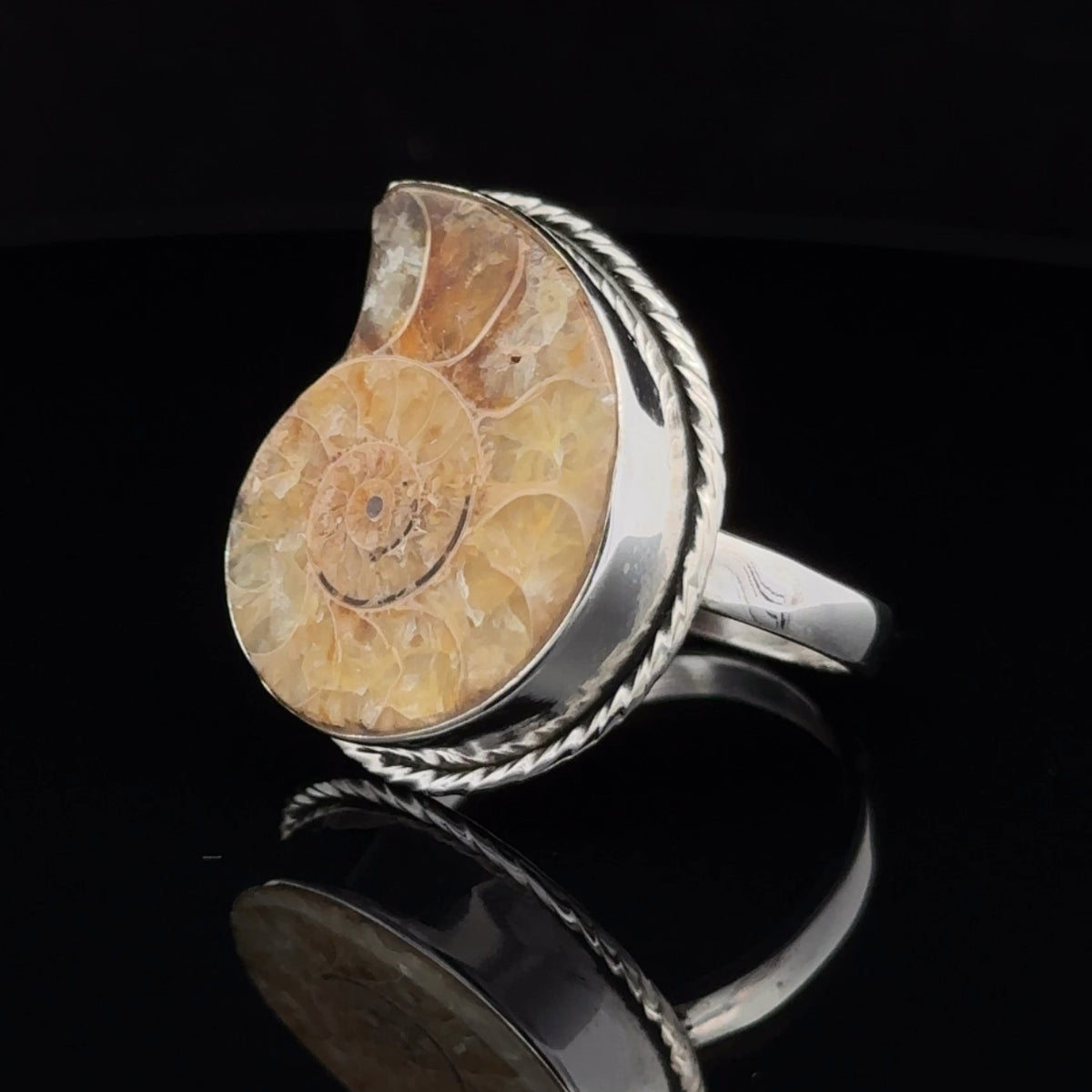 Sterling Silver Ammonite Ring Size 10