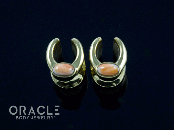 0g (8mm) Brass Saddles with Spiny Oyster