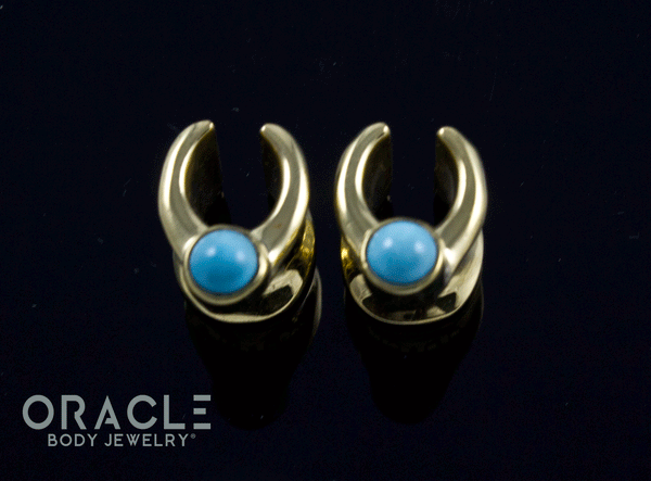 0g (8mm) Brass Saddles with Natural Turquoise