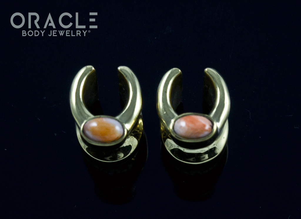 0g (8mm) Brass Saddles with Spiny Oyster