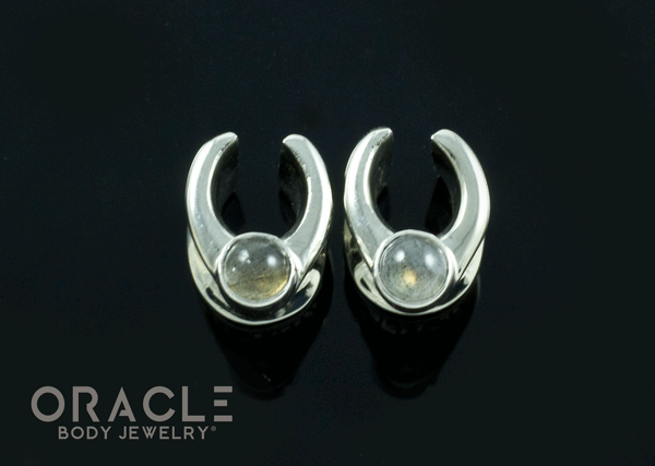 0g (8mm) White Brass Saddles with Labradorite